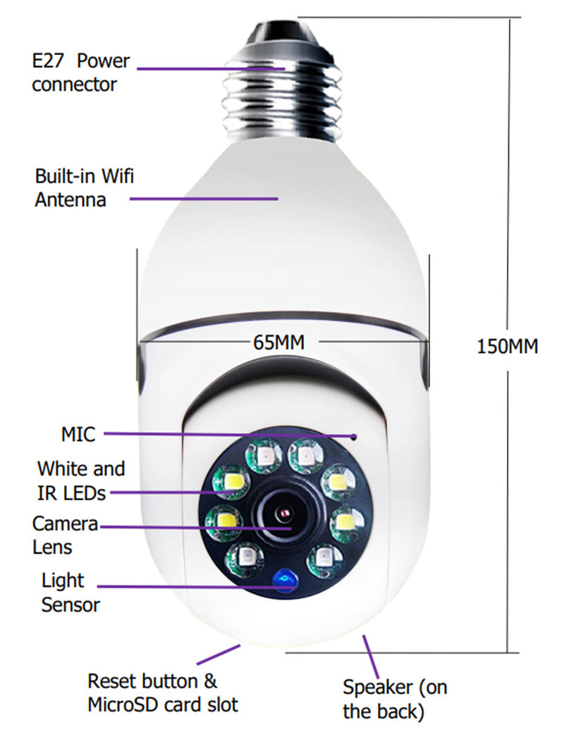 WiFi CAMÉRA 1080P Ampoule Tête Mobile Caméra de Surveillance