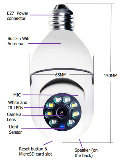 WiFi CAMERA 1080P Bulb Moving Head Surveillance Camera