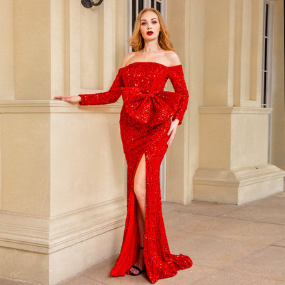 Robe de mariée avec jupe de banquet rouge vin pour femme