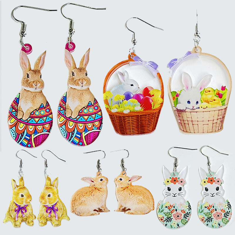 Boucles d'oreilles florales, Pâques ,lapin