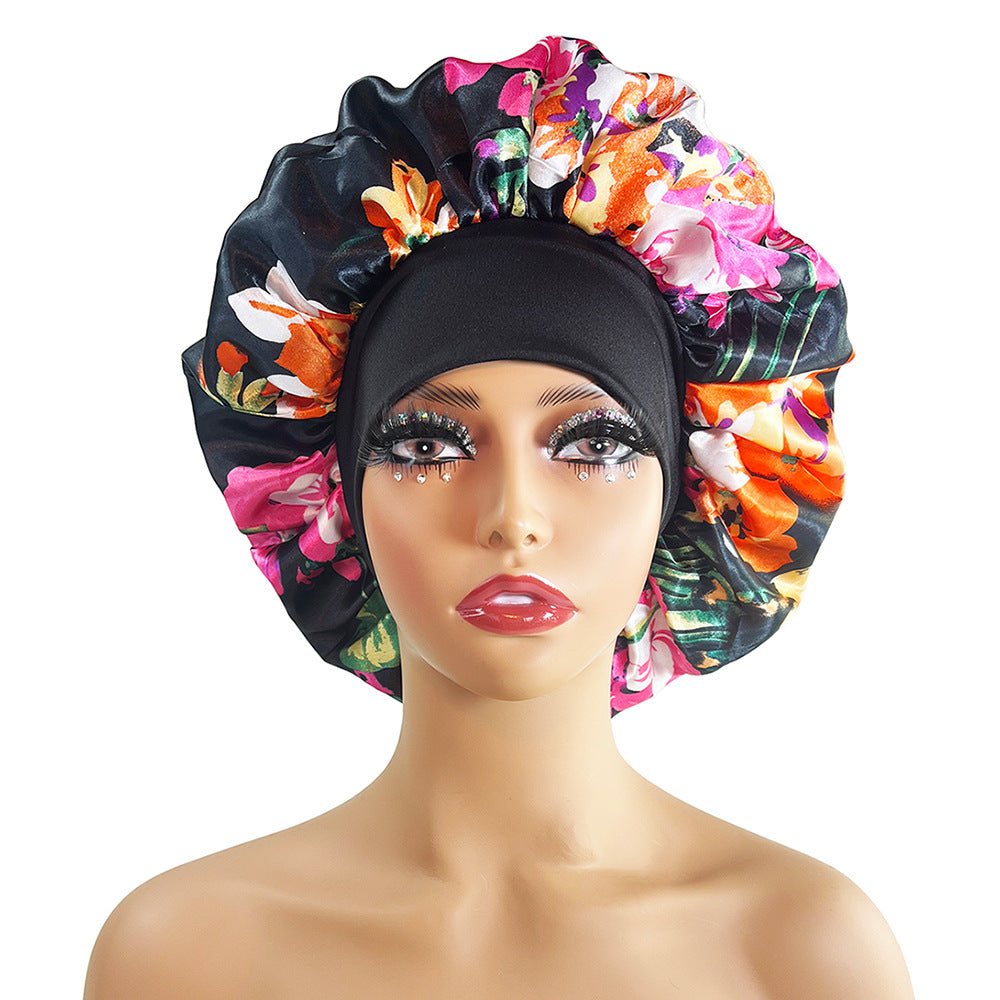 Bonnet rond imprimé en satin, grande taille