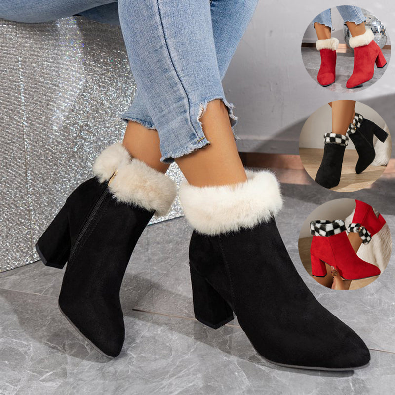 Fashoin Suede Winter Ankle Boots with Square Heel