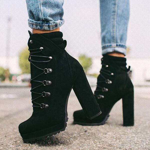 Lace UP Round Toe Mid-Calf Boots