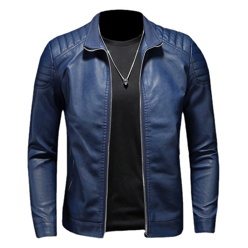 Veste en cuir hommes, manteau col montant