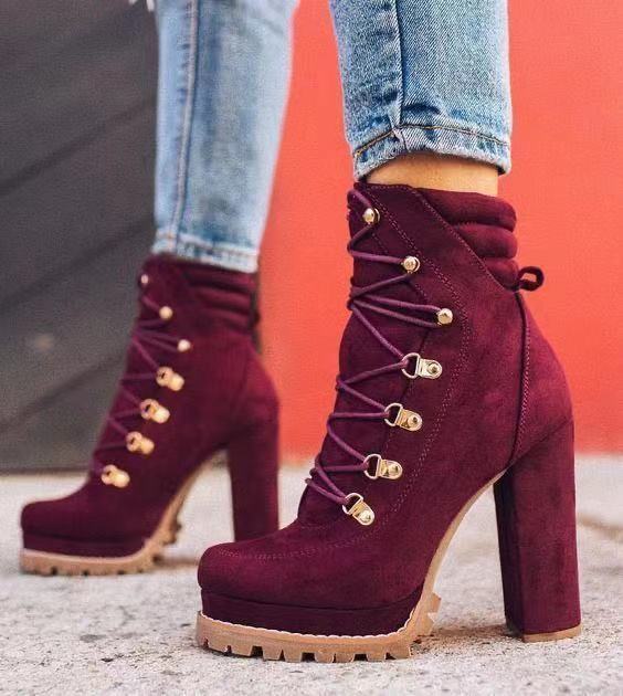 Lace UP Round Toe Mid-Calf Boots