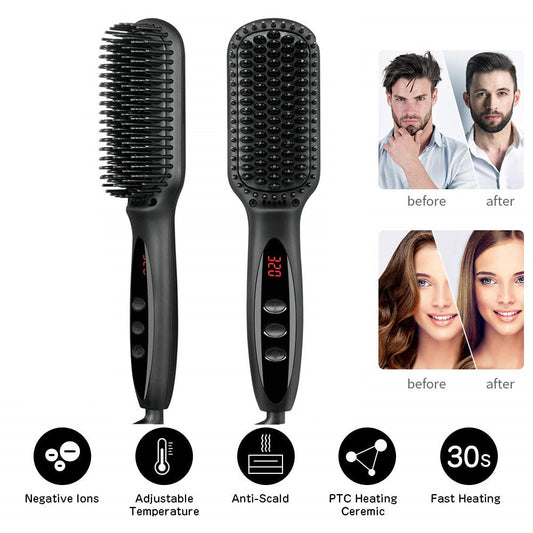 Peigne Styler Électrique, 2 in1 Cheveux Lisseur, Brosse Chauffante H/F