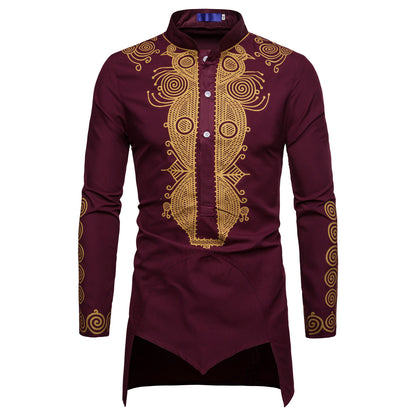 Men's Shirt Casual Middle Eastern Style Tan Stand Collar Mid-length