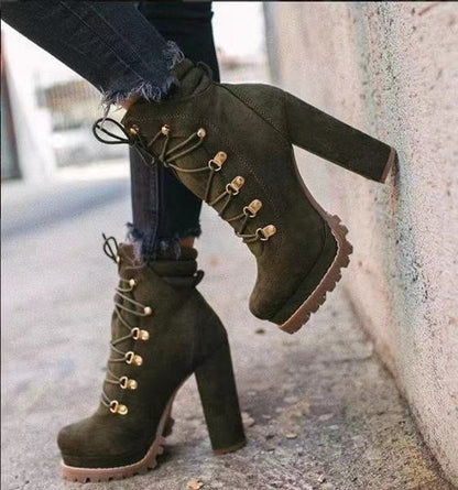 Lace UP Round Toe Mid-Calf Boots