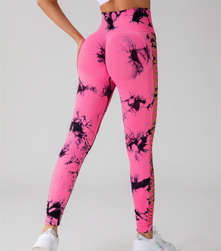 Leggings de sport taille haute imprimé, teinture par nouage, sans couture