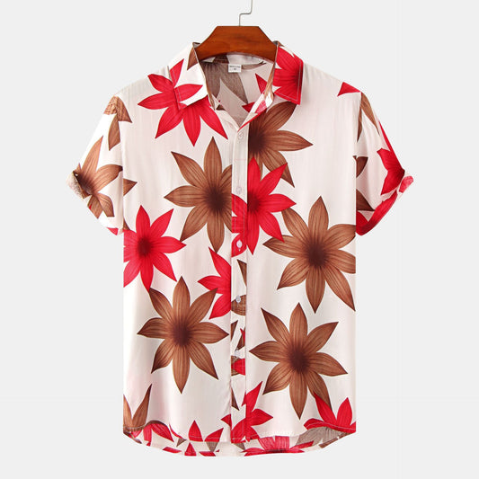 Chemise slim à imprimé floral à manches courtes pour homme