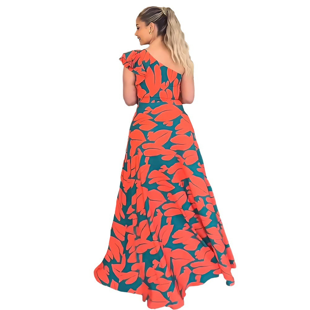 Robe taille haute imprimée dos nu pour femmes