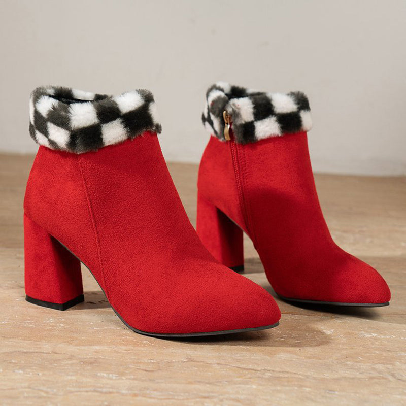 Fashoin Suede Winter Ankle Boots with Square Heel