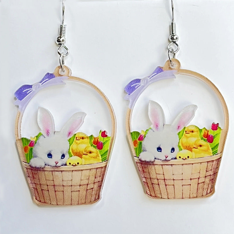 Boucles d'oreilles florales, Pâques ,lapin