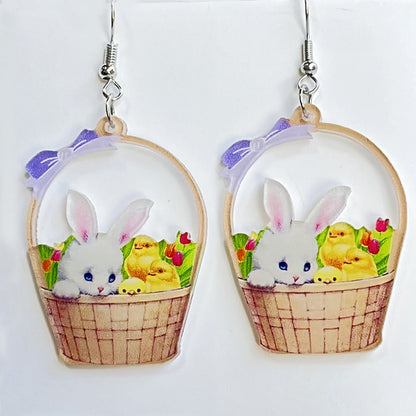 Boucles d'oreilles florales, Pâques ,lapin